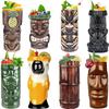 LINALL Tiki Mugs Cocktail Set of 8 - Ceramic TIKI Mugs Hawaiian Party Cute Exotic Cocktail Glasses Hawaiian TIKI Mug - TKSET0080 (8pcs) view 1