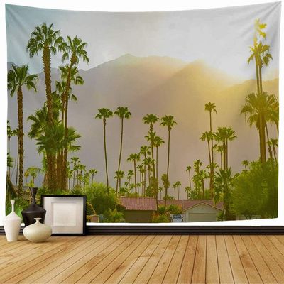 Starocha Tapestry Nature Architecture Desert Palm Springs Sunset Day Mountains Landmarks Parks Outdoor Silhouette Wall Tapestry Beach Tapestry for Bedroom Decor 80x60 Inch