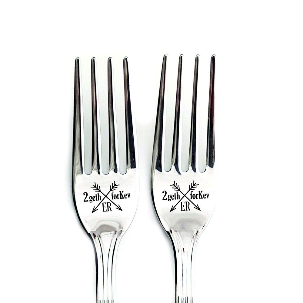 Anniversary Gift for Couples, Engagement Birthday Christmas Housewarming Present, Engraved Forks Set