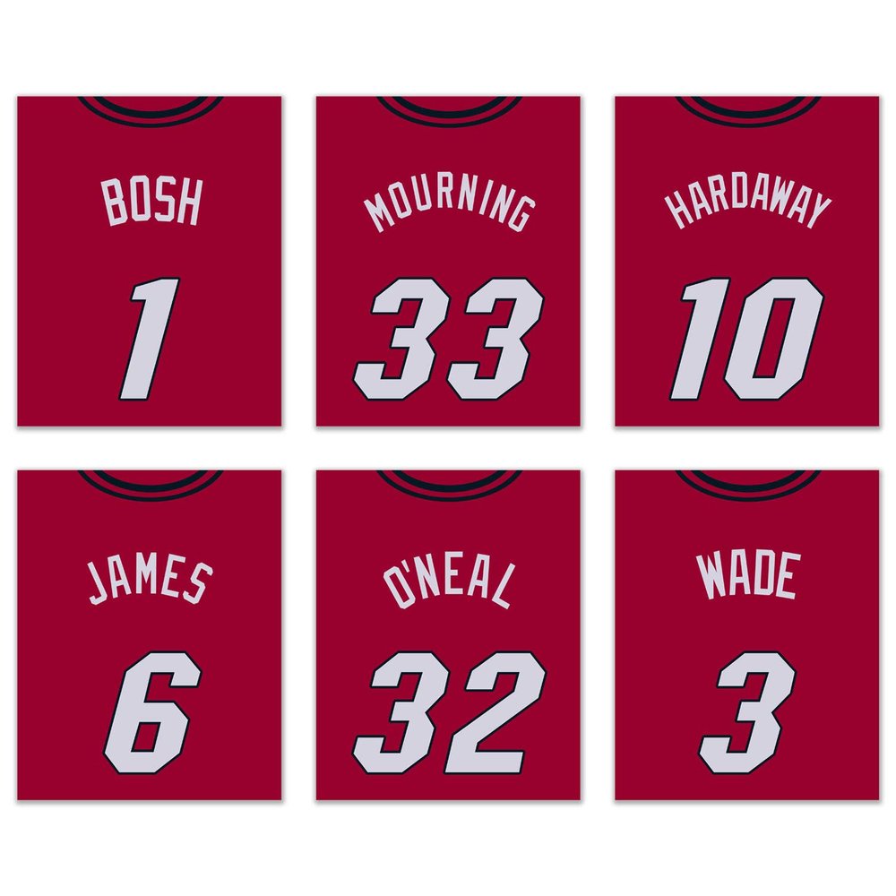 TnT Prints Miami Heat Poster Set, 6x8x10 Unframed Sports Prints, NBA Wall Art, Home Office Decor