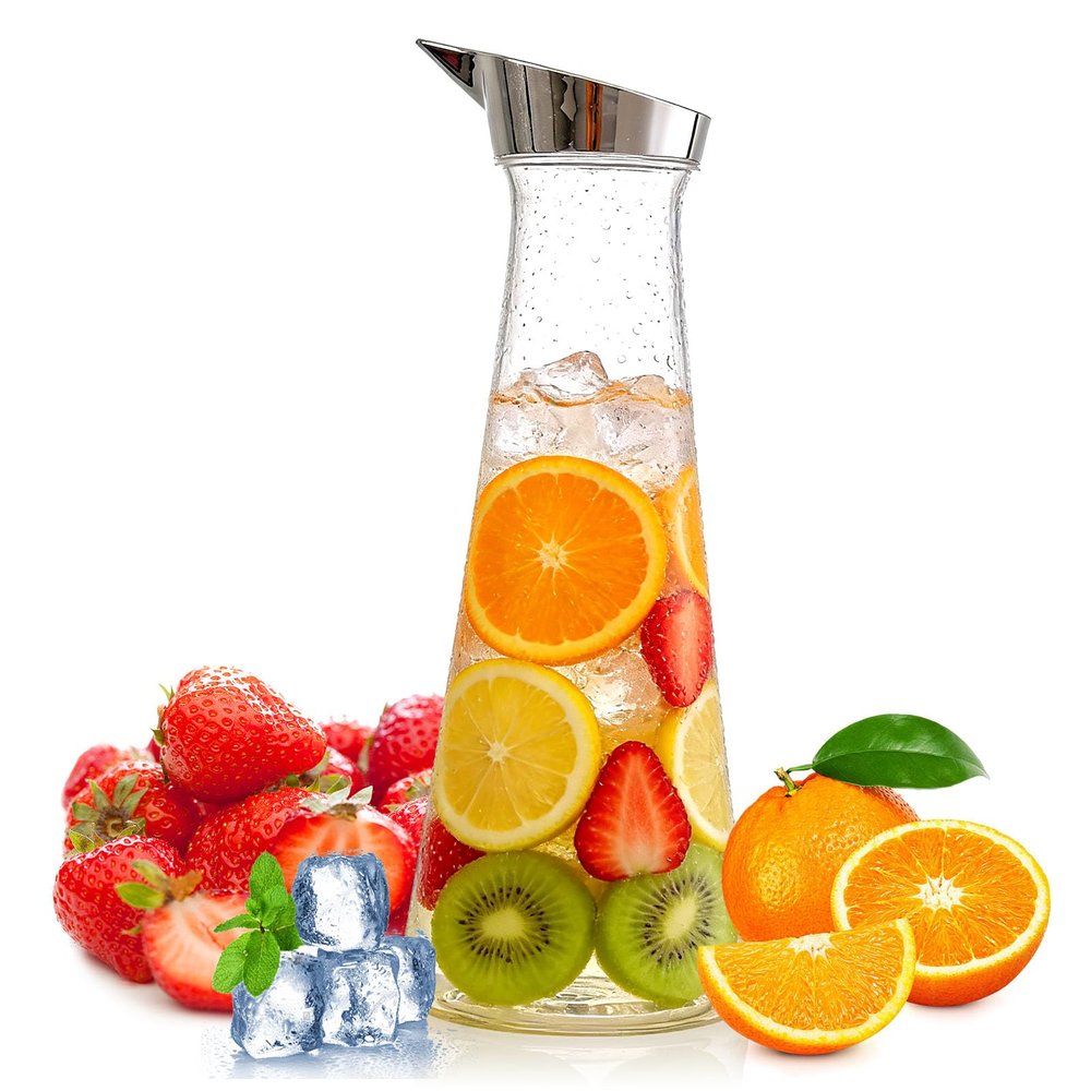 1400ML Plastic Water Pitcher, Unbreakable Acrylic Transparent Juice Bottle Beverage Dispenser Slim Water Carafe with Lids and Spout for Drinks, Iced Tea, Mimosa Bar Supplies (1PCS)