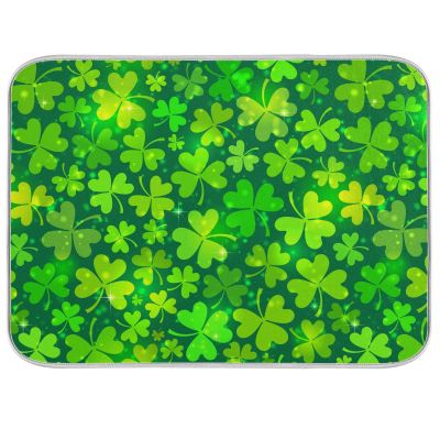 Qilmy St. Patrick's Day Shamrock Dish Drying Mat Water Absorption Tableware Drying Mat for Kitchen Countertop Home Decoration, 16 x 18 Inch Non Slip Dish Mats, Heat Resistant Countertop Protection