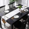 Cotton and Linen Triangle Table Runners 70 Inches Long, Pumpkin Giving Thanks Y'all Dresser Scarves Table Decoration for Wedding Party/Ceremony/Banquet (13x70 inch) Green Leaves Black White Checker view 4