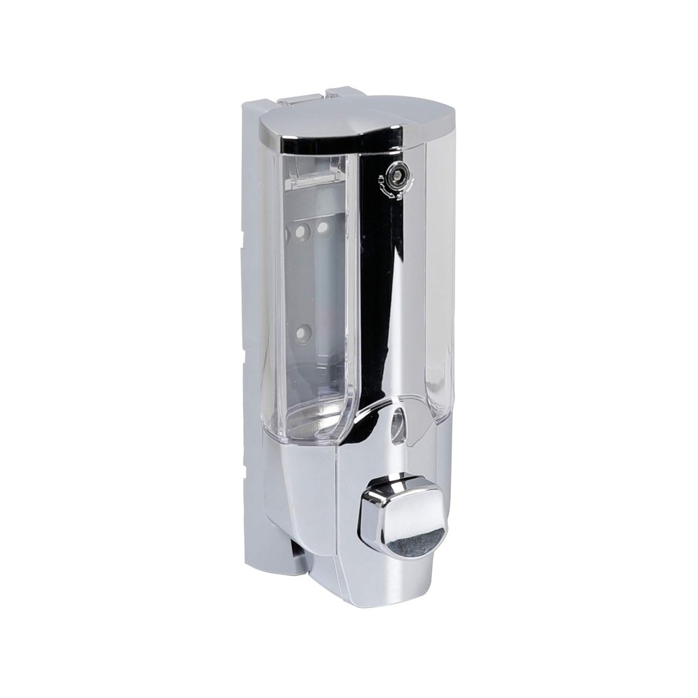 axentia Hanging Soap Dispenser, Silver/Transparent, ca. 7,5 x 19 x 8,5 cm