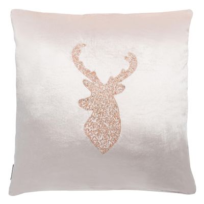 SAFAVIEH Home Collection Reindeer Blush Pink Velvet 18 x 18-inch Decorative Throw Pillow, 1' 6" Square
