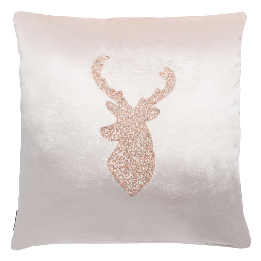SAFAVIEH Home Collection Reindeer Blush Pink Velvet 18 x 18-inch Decorative Throw Pillow, 1' 6" Square