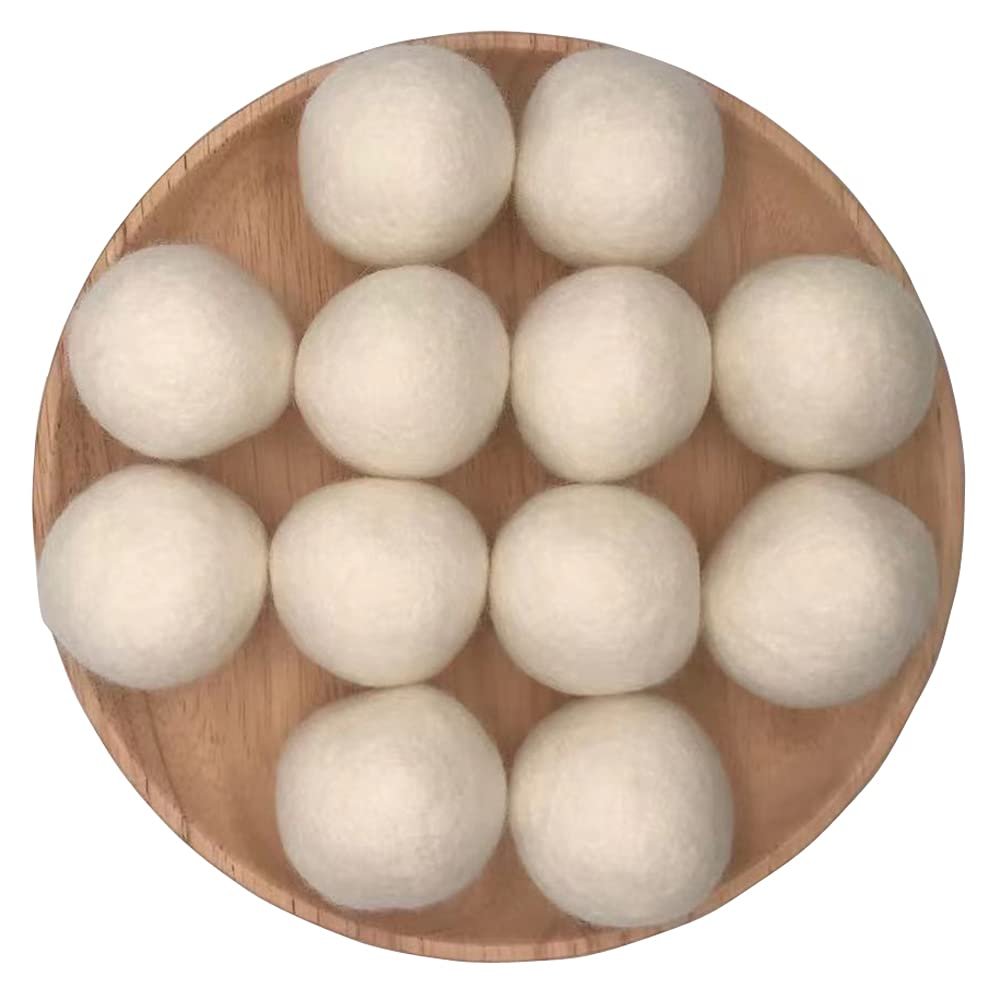 2 Inch Wool Felt Beads Balls Pom Pom Handmade DIY for Craft Dream Catcher Wind Chimes Baby Mobile Home Room Decor Nursery Ornaments Halloween Christmas Party Wreath Props (Beige 5cm 12pcs)