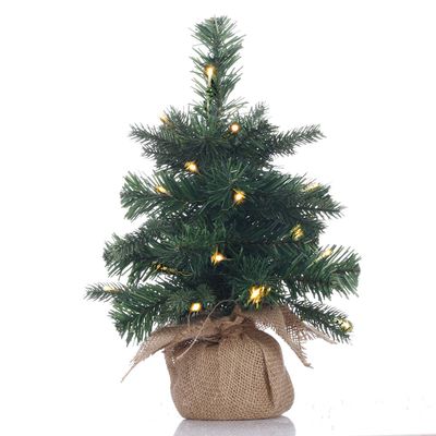 Pre-Lit Artificial Mini Christmas Tree,12 inch Miniature Pine Xmas Tree with 40 LED Lights,40 Branch Tips,Desktop Christmas Tree Burlap Base-(30cm)