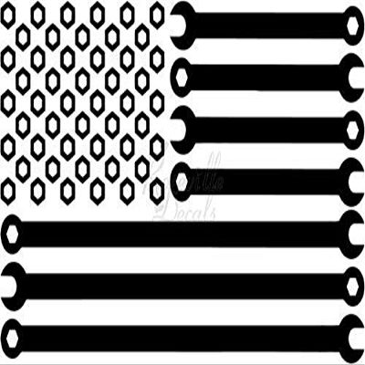 Roseville Decals USA American Flag Mechanic Wrench Vinyl Decal Sticker for Home Office Decor Vehicle Window Sign Size- [20 inch] / [50 cm] Wide Color- Matte Black
