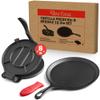 Uno Casa Cast Iron Tortilla Press 8 Inch - Bundle of Skillet for Roti / Comal Pan, Tawa / Dosa Pan Pataconera, Comales para Tortillas view 1