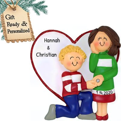 3D Brunette Bride Engagement Ornament 2025 Personalized She Said Yes Our First Christmas Engaged Ornament 2025 Engagement Gifts for Couples First Engaged Christmas Ornaments for Bride to Be Proposal