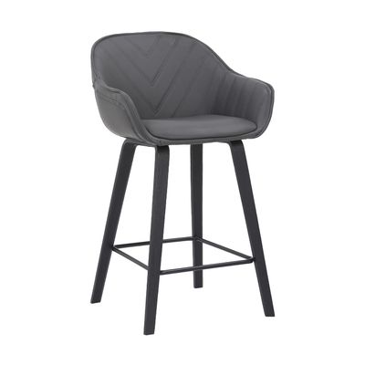 Armen Living Crimson Faux Leather and Wood Bar and Counter Height Stool, Grey, 26" Counter Height