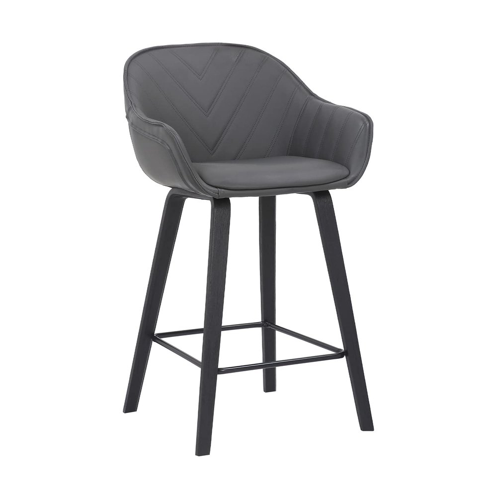 Armen Living Crimson Faux Leather and Wood Bar and Counter Height Stool, Grey, 26" Counter Height