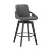 Armen Living Baylor Mid Century Modern Swivel Bar Stool for Kitchen Island Counter in Gray Faux Leather and Black Wood, 26" Seat Height view 1