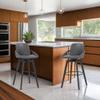 Armen Living Baylor Mid Century Modern Swivel Bar Stool for Kitchen Island Counter in Gray Faux Leather and Black Wood, 26" Seat Height view 2