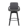 Armen Living Baylor Mid Century Modern Swivel Bar Stool for Kitchen Island Counter in Gray Faux Leather and Black Wood, 26" Seat Height view 4