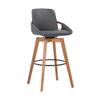Armen Living Baylor Mid Century Modern Swivel Bar Stool for Kitchen Island Counter in Gray Faux Leather and Walnut Wood, 30" Seat Height view 1