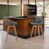Armen Living Baylor Mid Century Modern Swivel Bar Stool for Kitchen Island Counter in Gray Faux Leather and Walnut Wood, 30" Seat Height view 2
