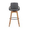 Armen Living Baylor Mid Century Modern Swivel Bar Stool for Kitchen Island Counter in Gray Faux Leather and Walnut Wood, 30" Seat Height view 4