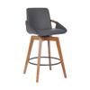 Armen Living Baylor Mid Century Modern Swivel Bar Stool for Kitchen Island Counter in Gray Faux Leather and Walnut Wood, 26" Seat Height view 1