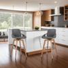 Armen Living Baylor Mid Century Modern Swivel Bar Stool for Kitchen Island Counter in Gray Faux Leather and Walnut Wood, 26" Seat Height view 2