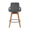 Armen Living Baylor Mid Century Modern Swivel Bar Stool for Kitchen Island Counter in Gray Faux Leather and Walnut Wood, 26" Seat Height view 4