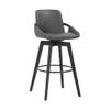 Armen Living Baylor Mid Century Modern Swivel Bar Stool for Kitchen Island Counter in Gray Faux Leather and Black Wood, 30" Seat Height view 1
