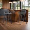 Armen Living Baylor Mid Century Modern Swivel Bar Stool for Kitchen Island Counter in Gray Faux Leather and Black Wood, 30" Seat Height view 2