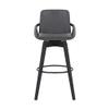 Armen Living Baylor Mid Century Modern Swivel Bar Stool for Kitchen Island Counter in Gray Faux Leather and Black Wood, 30" Seat Height view 4