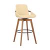 Armen Living Baylor Mid Century Modern Swivel Bar Stool for Kitchen Island Counter in Cream Faux Leather and Walnut Wood, 30" Seat Height view 1