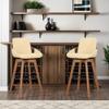 Armen Living Baylor Mid Century Modern Swivel Bar Stool for Kitchen Island Counter in Cream Faux Leather and Walnut Wood, 30" Seat Height view 2