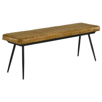 Coaster Home Furnishings - Misty - 54-Inch Leather Upholstered Dining Bench - Industrial Modern Style with Channel Tufted Seat & Metal Legs - Dining Room, Bedroom - Antique Camel & Black - 110643