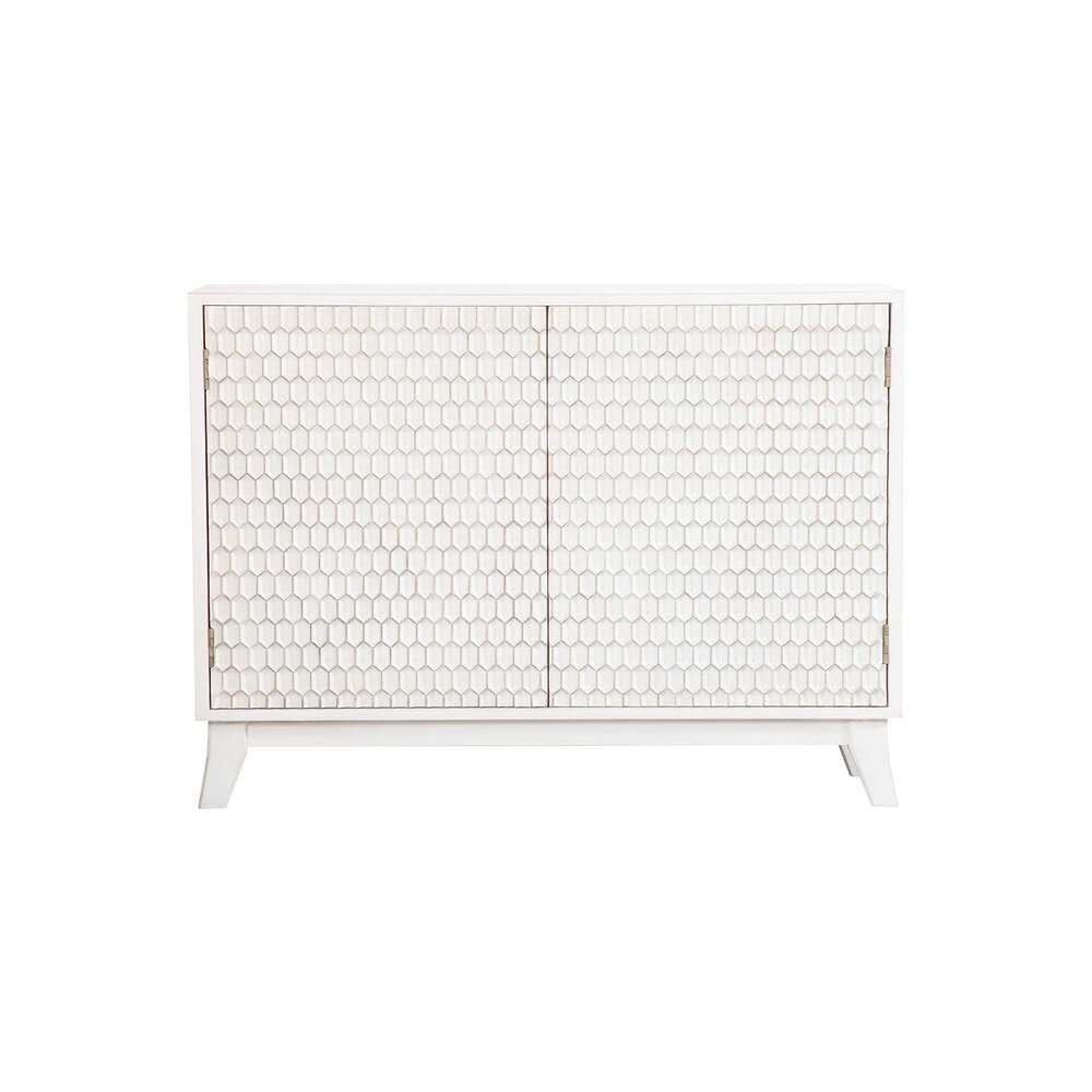 Coaster Home Furnishings - Gambon - Wood - 2-Door Accent Storage Cabinet with Honeycomb-Inspired Geometric Fronts, Adjustable Shelf and Distressed Edging - Living Room - White - 953401