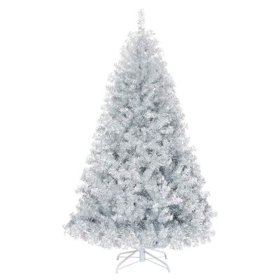 GOFLAME 6 FT Artificial Christmas Tree Hinged with 1036 Branch Tips, Silver Tinsel Christmas Tree with Metal Stand, Electroplated Technology for Indoor and Outdoor Holiday Decoration
