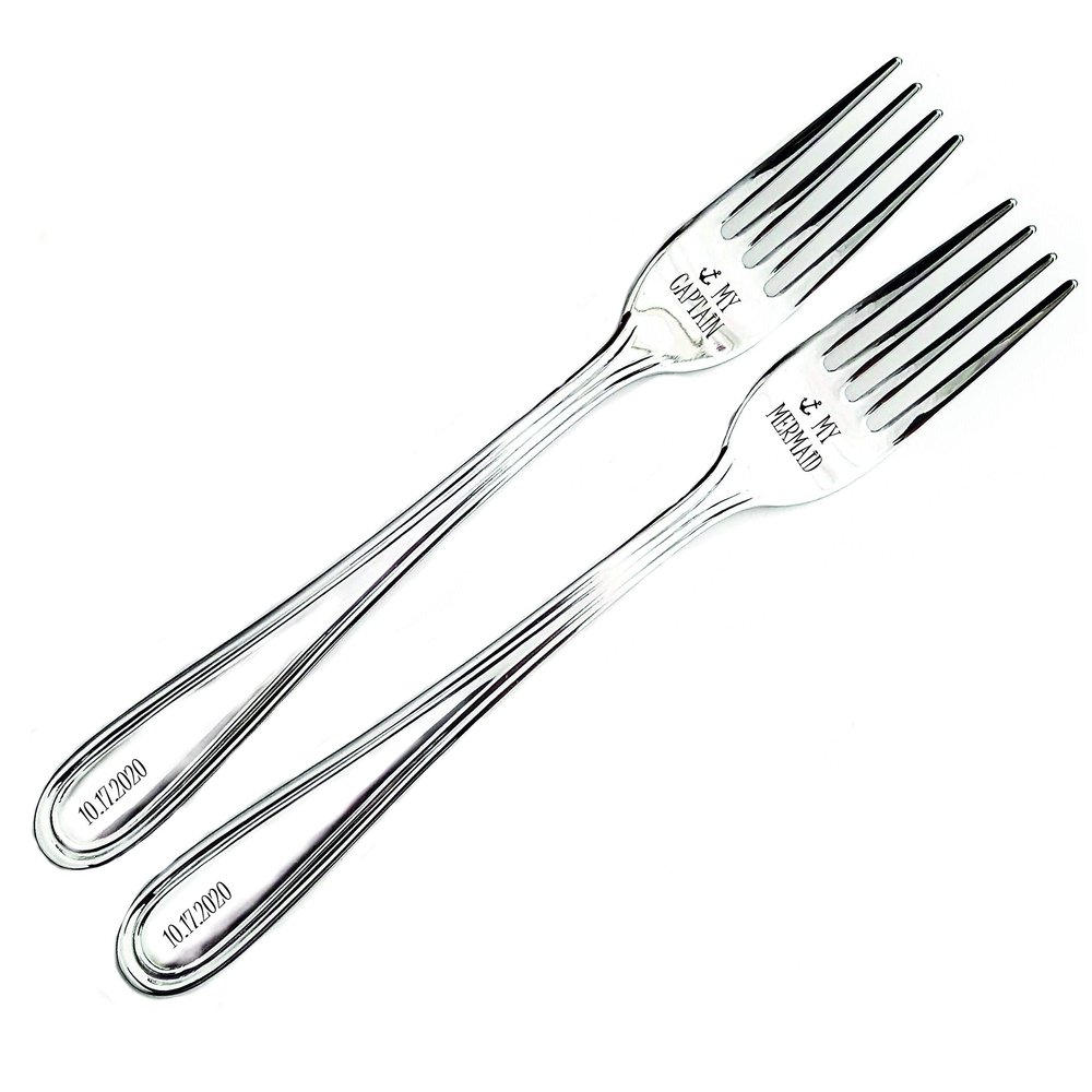 Beach Wedding Gift Couples, Silver Flatware for Cake Ceremony, Personalized Set of 2 Forks