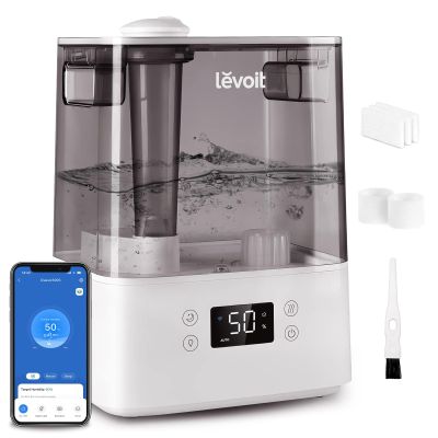 LEVOIT Humidifiers for Bedroom Large Room Home, (6L) Cool Mist Top Fill Essential Oil Diffuser for Baby & Plants, Smart App & Voice Control, Rapid Humidification & Auto Mode - Quiet Sleep Mode, Gray