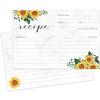 Zonon 50 Pieces Sunflower Recipe Cards 4x6 Recipe Card with Sunflowers Double Sided Kitchen Note Cards for Wedding, Bridal Shower view 1