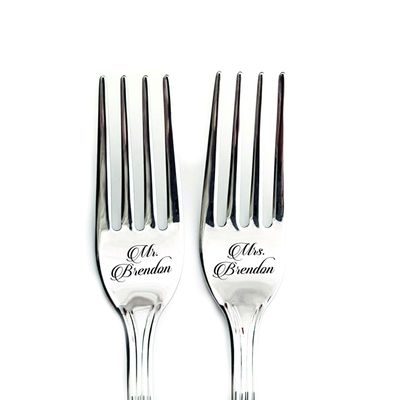Anniversary Gift for Couple, Birthday Bridal Shower Present for Her, Engraved Cake Forks