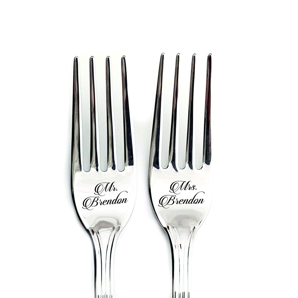 Anniversary Gift for Couple, Birthday Bridal Shower Present for Her, Engraved Cake Forks