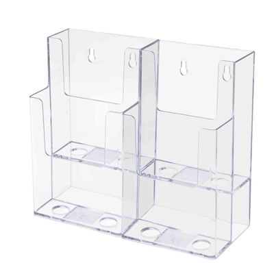 Marketing Holders 6 Pack Brochure Holder with Hardware for 4" Trifolds or Rack Cards Bin Clear Acrylic Flyers Caddy for Counters Space Saving Organizing Caddy for Welcome Centers and Schools
