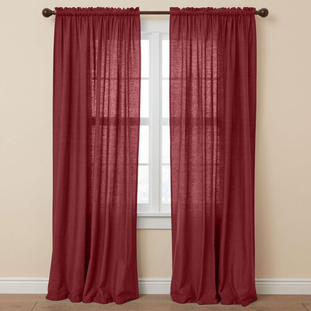 BrylaneHome Poly Cotton Canvas Rod-Pocket Panel - 48" W 45" L, Burgundy