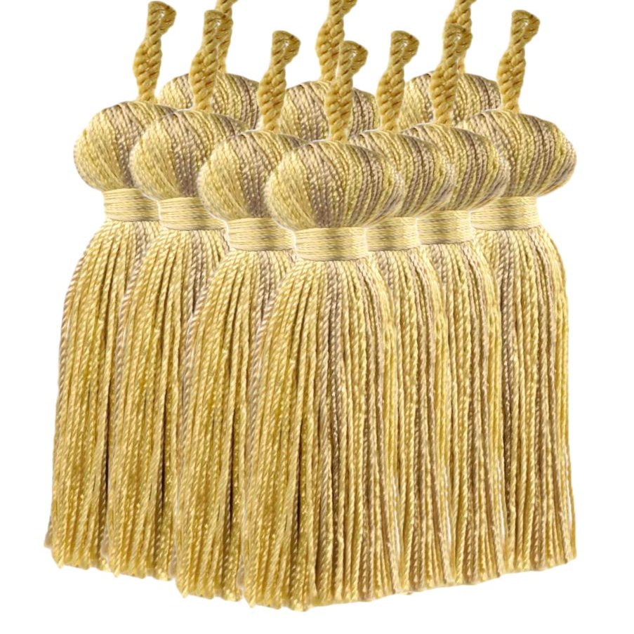 DCOPRO 3" (7.5cm) Basic Chainette Tassel with 1" (2.5cm) Loop | Decorative Craft Tassel # BT3, Honey Gold #PR07 (Light Gold, Yellow Gold, Light Beige) Set of 12