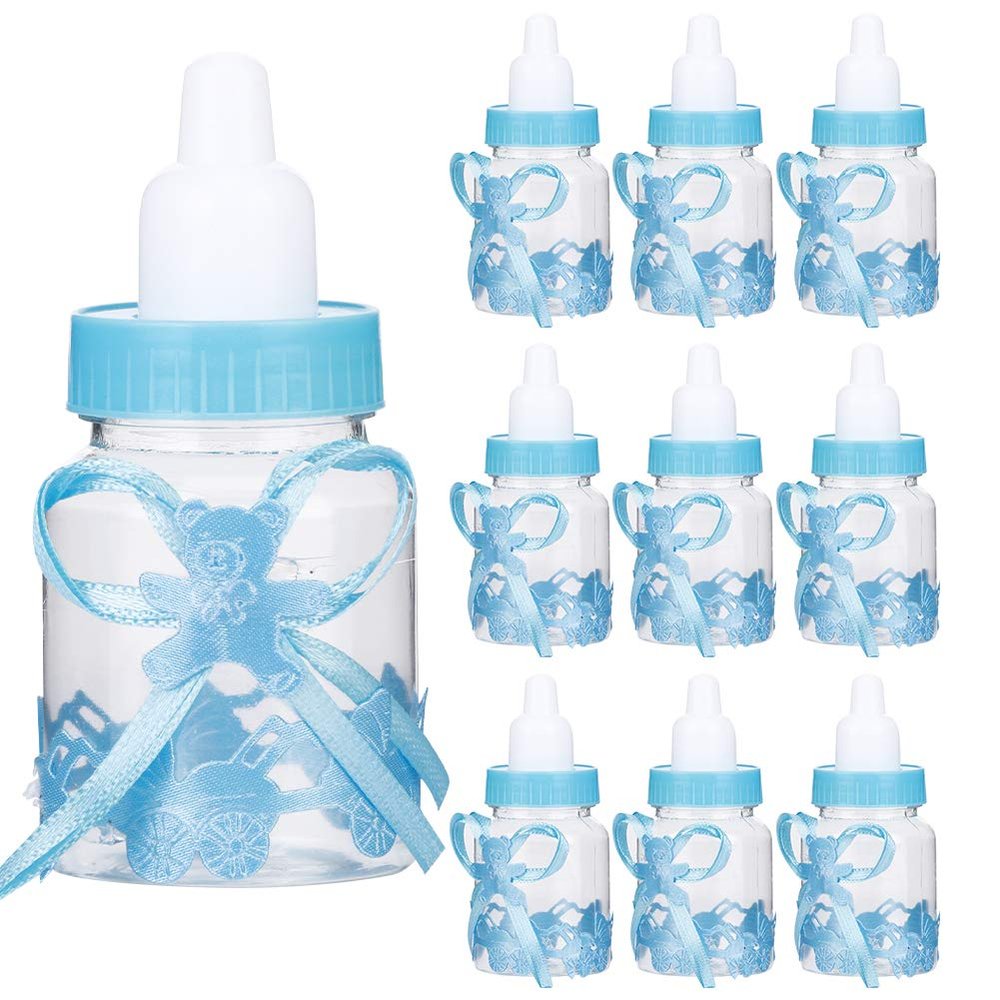 24PCS Baby Bottle Shower Favors Set, Plastic Candy Box Favor Boxes Mini Fillable Candy Bottle Decorations for Boy Girl Baby Shower Birthday Party
