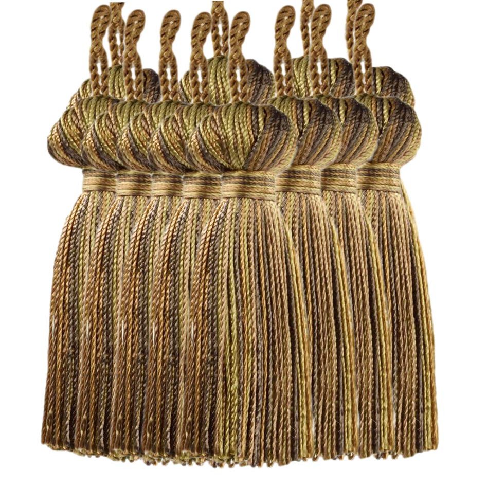 DCOPRO 3" (7.5cm) Basic Chainette Tassel with 1" (2.5cm) Loop | Decorative Craft Tassel # BT3, Hazel #PR08 (Mocha Brown, Warm Brown, Olive Beige) Set of 12