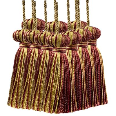 DCOPRO 3" (7.5cm) Basic Chainette Tassel with 1" (2.5cm) Loop | Decorative Craft Tassel # BT3, Bistro Beige #PR02 (Golden Beige, Wine Red, Yellow Gold) Set of 12