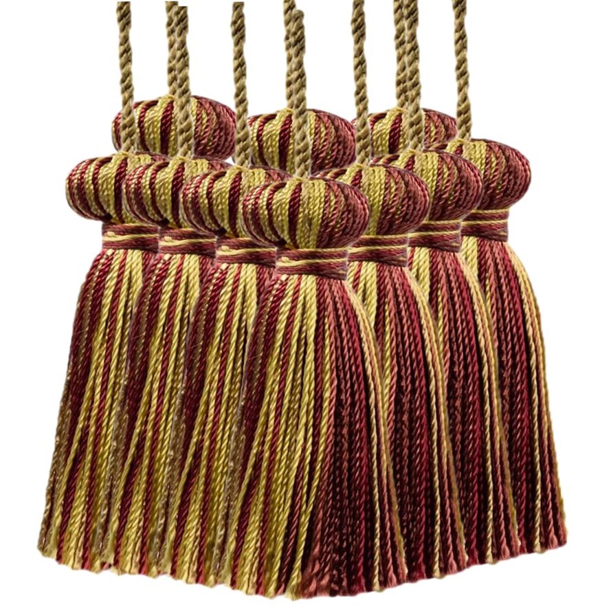 DCOPRO 3" (7.5cm) Basic Chainette Tassel with 1" (2.5cm) Loop | Decorative Craft Tassel # BT3, Bistro Beige #PR02 (Golden Beige, Wine Red, Yellow Gold) Set of 12