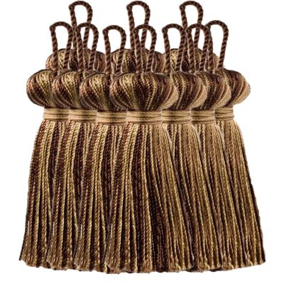 DCOPRO 3" (7.5cm) Basic Chainette Tassel with 1" (2.5cm) Loop | Decorative Craft Tassel # BT3, Blonde Brown #PR03 (Chocolate Brown, Golden Beige) Set of 12