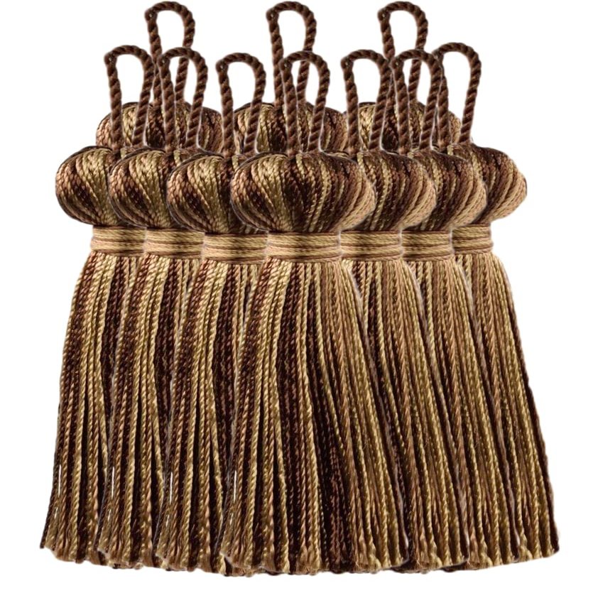 DCOPRO 3" (7.5cm) Basic Chainette Tassel with 1" (2.5cm) Loop | Decorative Craft Tassel # BT3, Blonde Brown #PR03 (Chocolate Brown, Golden Beige) Set of 12