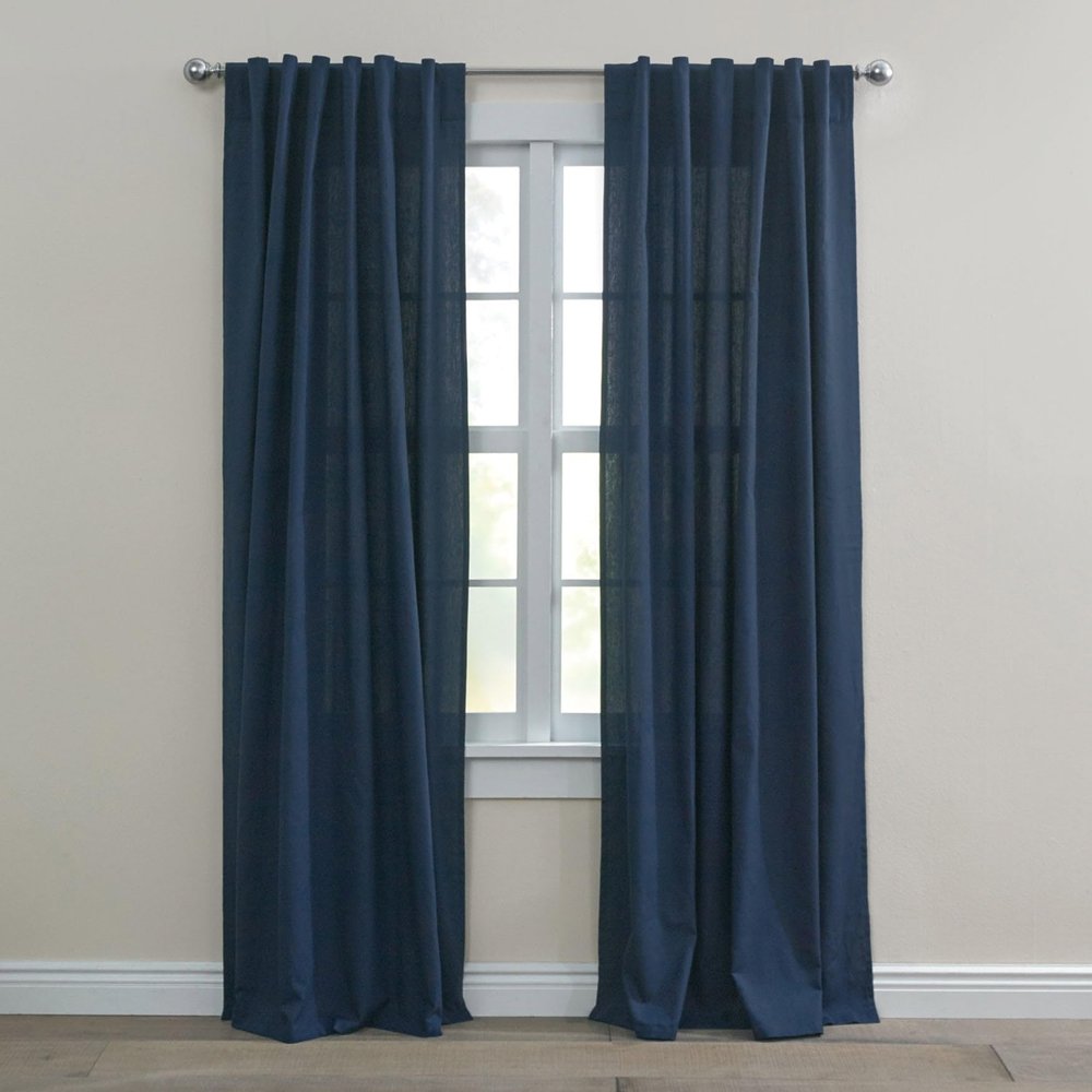 BrylaneHome Poly Cotton Canvas Back-Tab Panel - 48" W 84" L, Navy