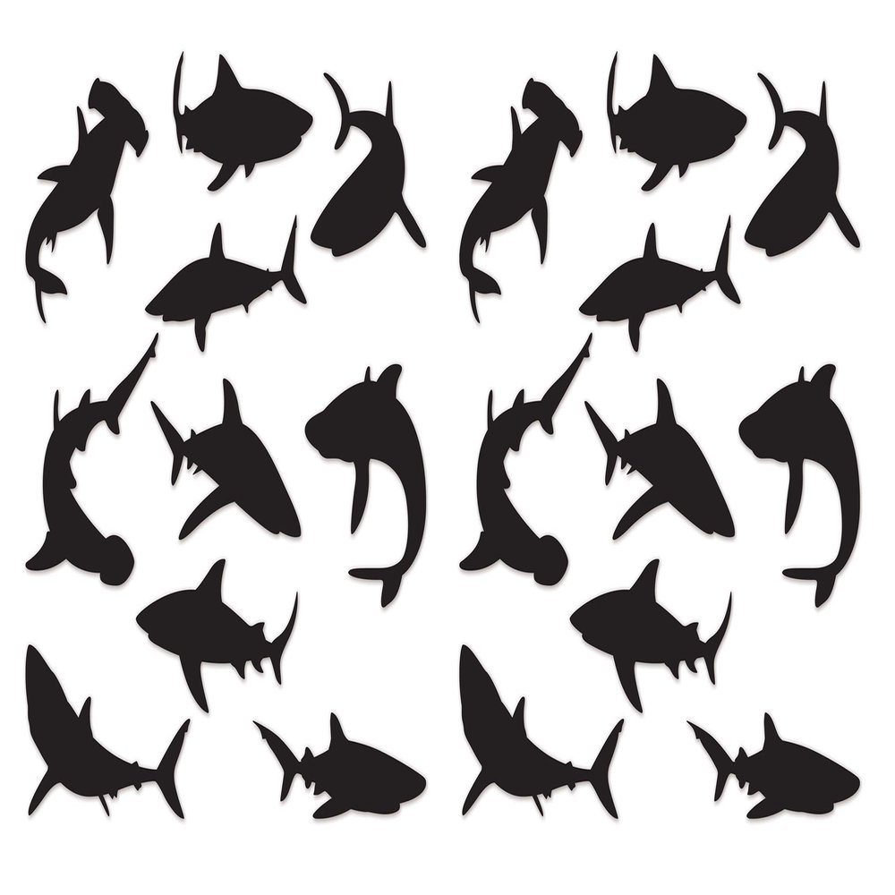 20 CT Shark Silhouette Cut Outs Luau and Under The Sea Decorations - Nautical Theme - Summer Beach Party Supplies